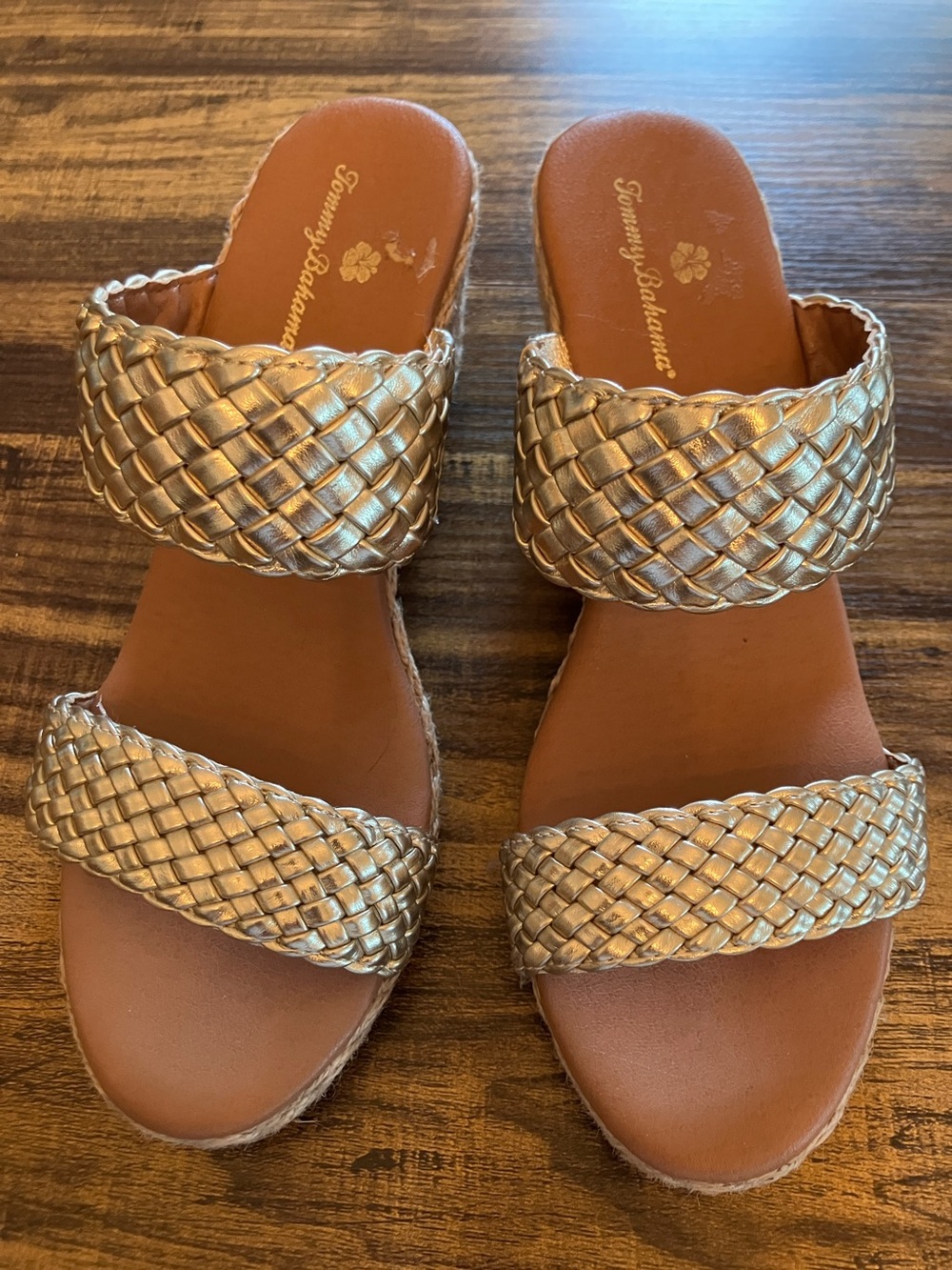 Tommy Bahama Metallic Gold Braided Double-Strap Slide Sandals